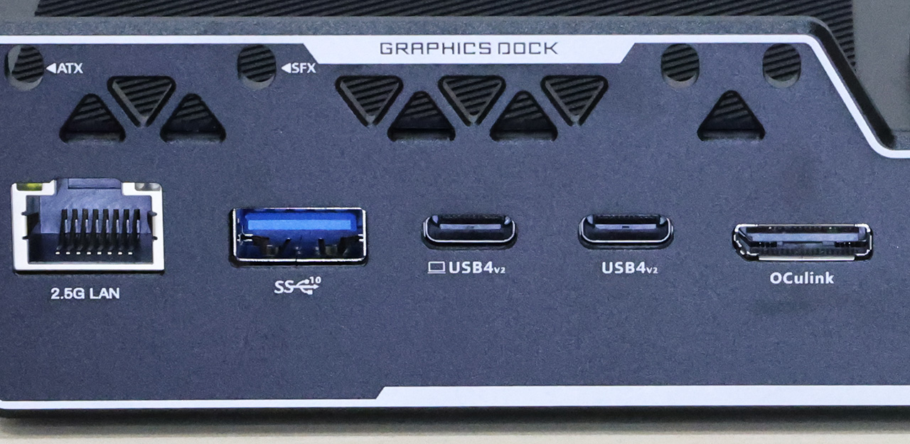 minisforum DEG2の入力ポートの拡大写真